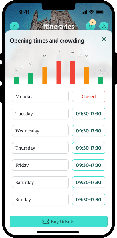 Get informed on opening times and find the best moment to visit attractions and landmarks.